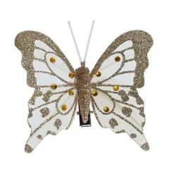 Lot de 4 Papillons sur pince (H8 cm) Éclats et perles Dorés