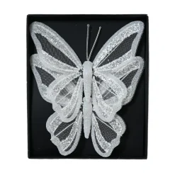 Lot de 2 Papillons sur pince (H14 cm) Rêverie Blanc d'hiver