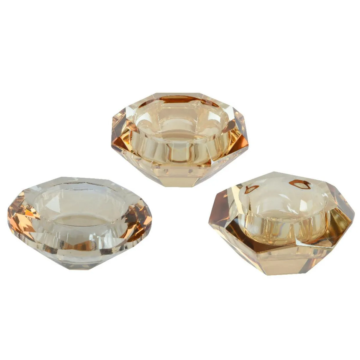 Lot de 12 photophores en verre (D7 cm) Diamant cristal brun