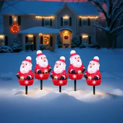 Lot de 5 piquets de jardin lumineux 100 LED (H20 cm) Père Noël Blanc froid