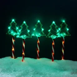 Lot de 5 piquets lumineux à piles 45 LED (H44 cm) Sapins Candy Multicolore