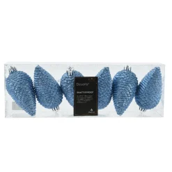 Lot de 6 pommes de pin à suspendre (H8 cm) Alpine Bleu ciel