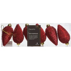 Lot de 6 pommes de pin à suspendre (H8 cm) Alpine Rouge