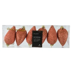 Lot de 6 pommes de pin à suspendre (H8 cm) Alpine Orange