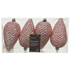 Lot de 4 pommes de pin à suspendre (H12 cm) Alpine Rose poudré