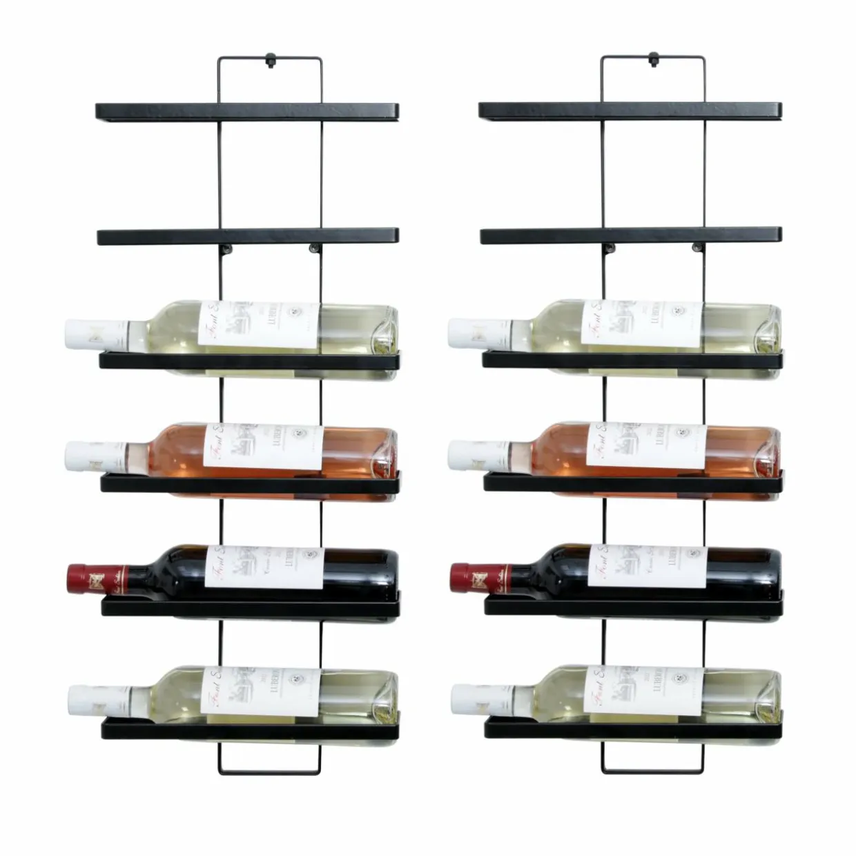 Lot de 2 porte-bouteilles muraux métal 12 emplacements (H139 cm) Léo Noir