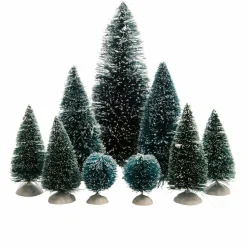 Lot de 9 sapins Vert enneigé pour aménager un village