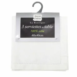 Lot de 3 serviettes coton (40 x 40 cm) Charline Blanc