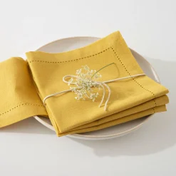 Lot de 4 serviettes coton (40 x 40 cm) Chambray Ocre
