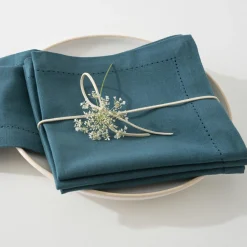 Lot de 4 serviettes coton (40 x 40 cm) Chambray Bleu canard