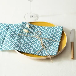 Lot de 4 serviettes coton (40 x 40 cm) Tika Bleu canard