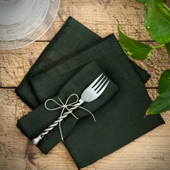 Lot de 3 serviettes de table gaze de coton (40 x 40 cm) Gaïa Vert sapin