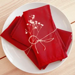 Lot de 3 serviettes de table polyester (40 x 40 cm) Elise Rouges