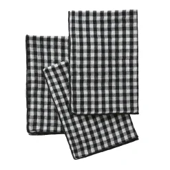Lot de 3 serviettes gaze de coton (40 x 40 cm) Gaïa vichy Noire