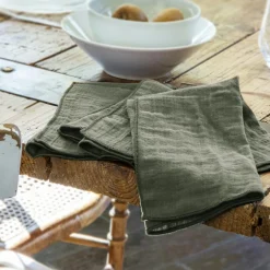 Lot de 3 serviettes gaze de coton (40 x 40 cm) Gaïa Vert romarin