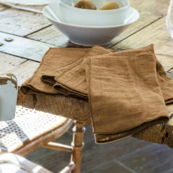 Lot de 3 serviettes gaze de coton (40 x 40 cm) Gaïa Camel