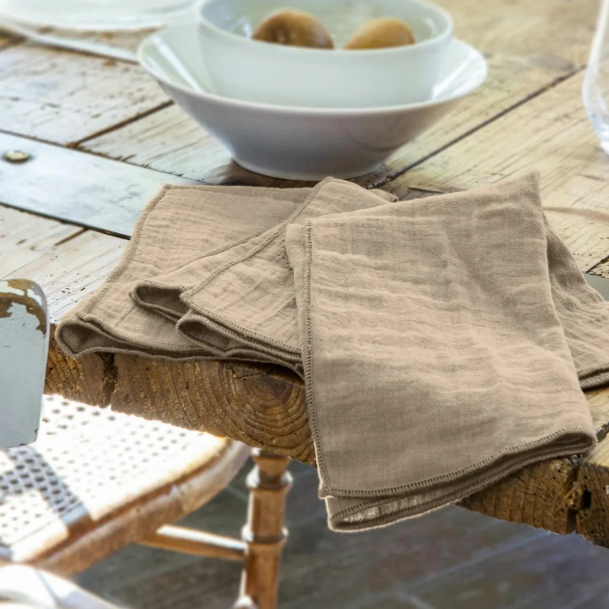Lot de 3 serviettes gaze de coton (40 x 40 cm) Gaïa Ficelle