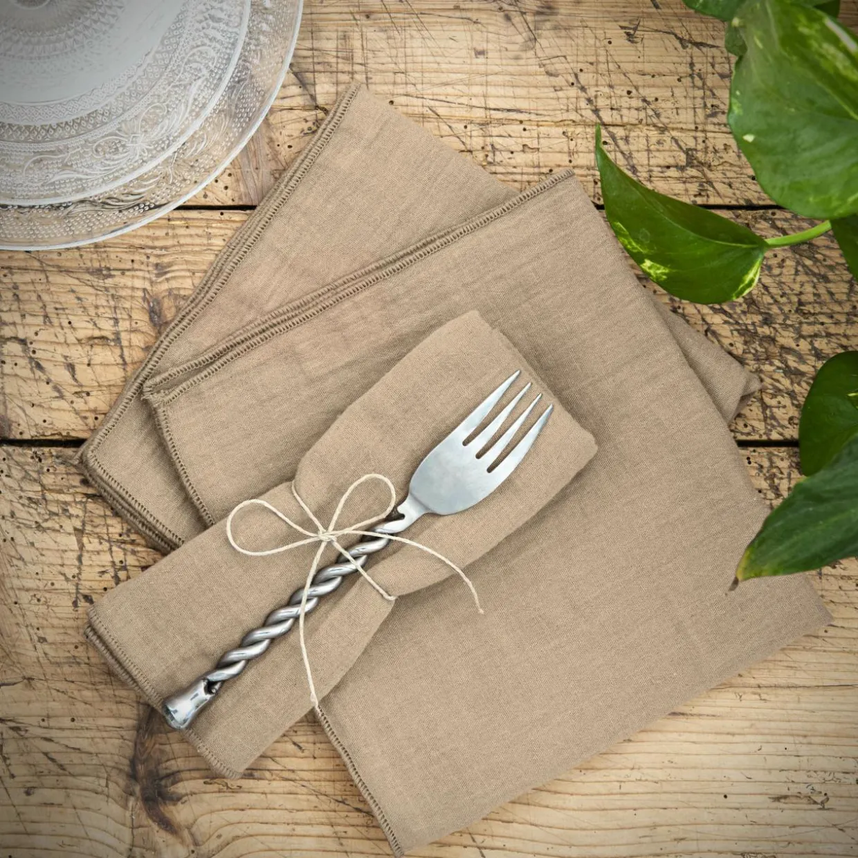 Lot de 3 serviettes gaze de coton (40 x 40 cm) Gaïa Ficelle