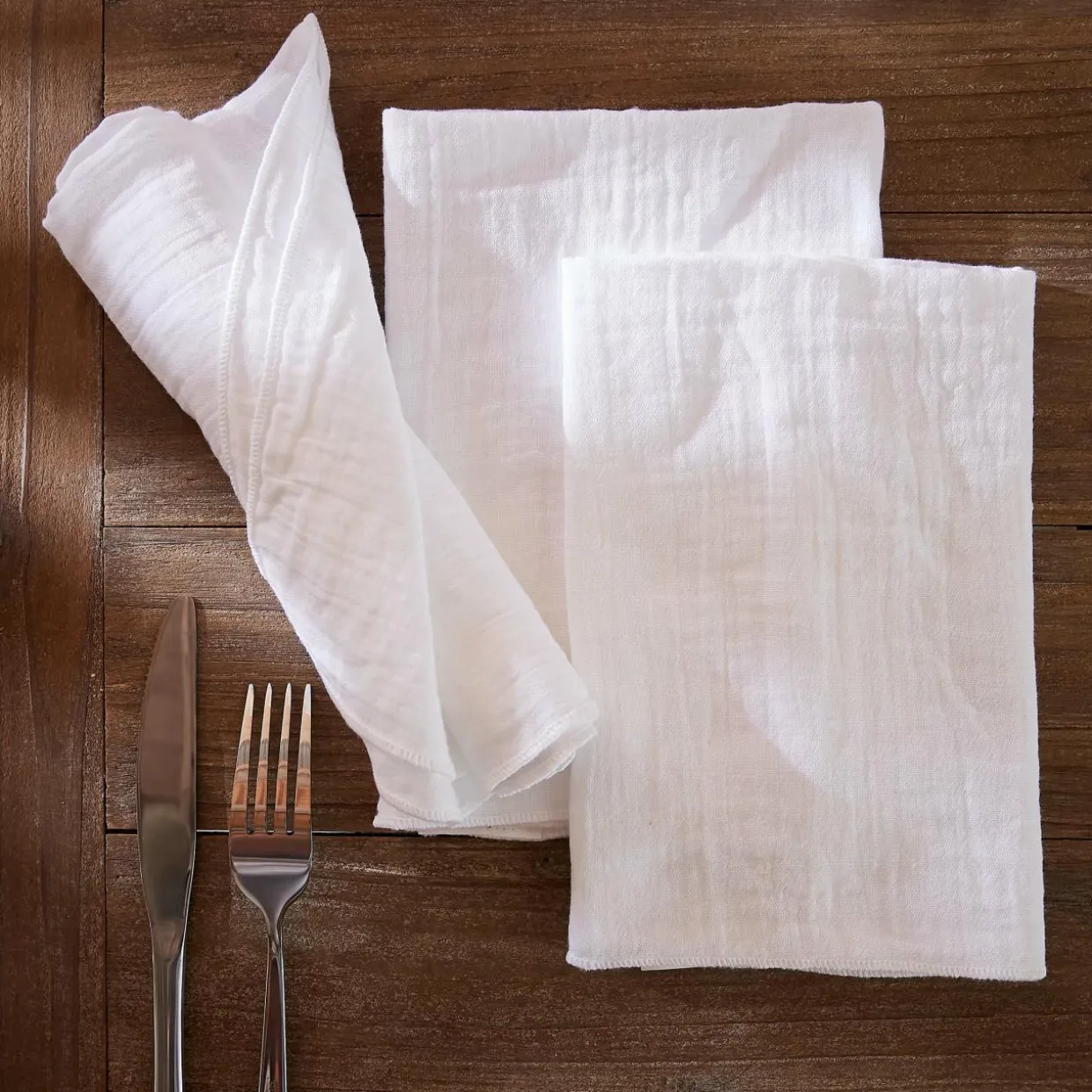 Lot de 3 serviettes gaze de coton (40 x 40 cm) Gaïa Blanc chantilly