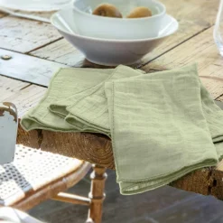 Lot de 3 serviettes gaze de coton (40 x 40 cm) Gaïa Vert tilleul
