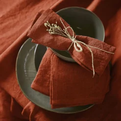 Lot de 3 serviettes lin lavé (40 x 40 cm) Louise Terracotta