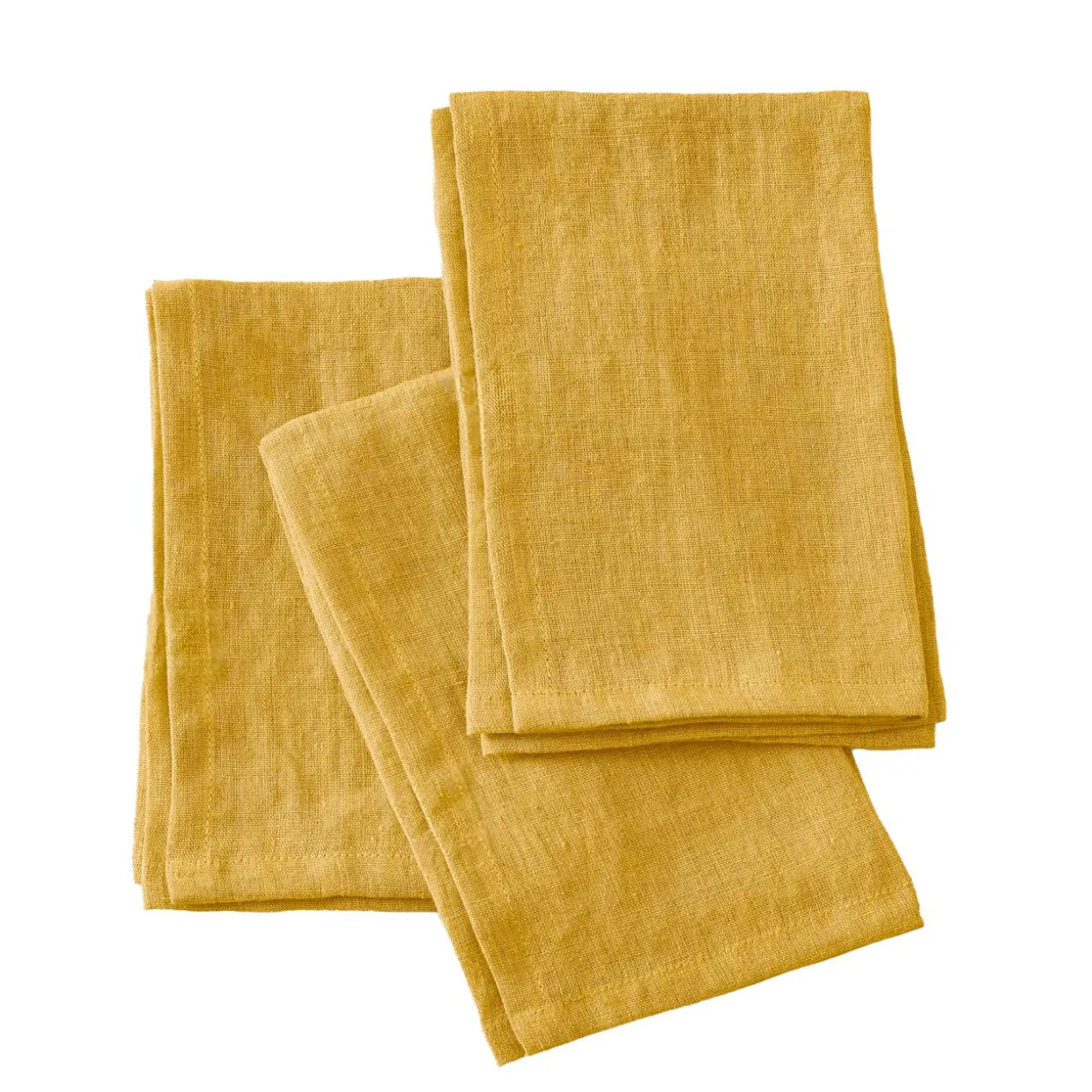 Lot de 3 serviettes lin lavé (40 x 40 cm) Louise Jaune moutarde
