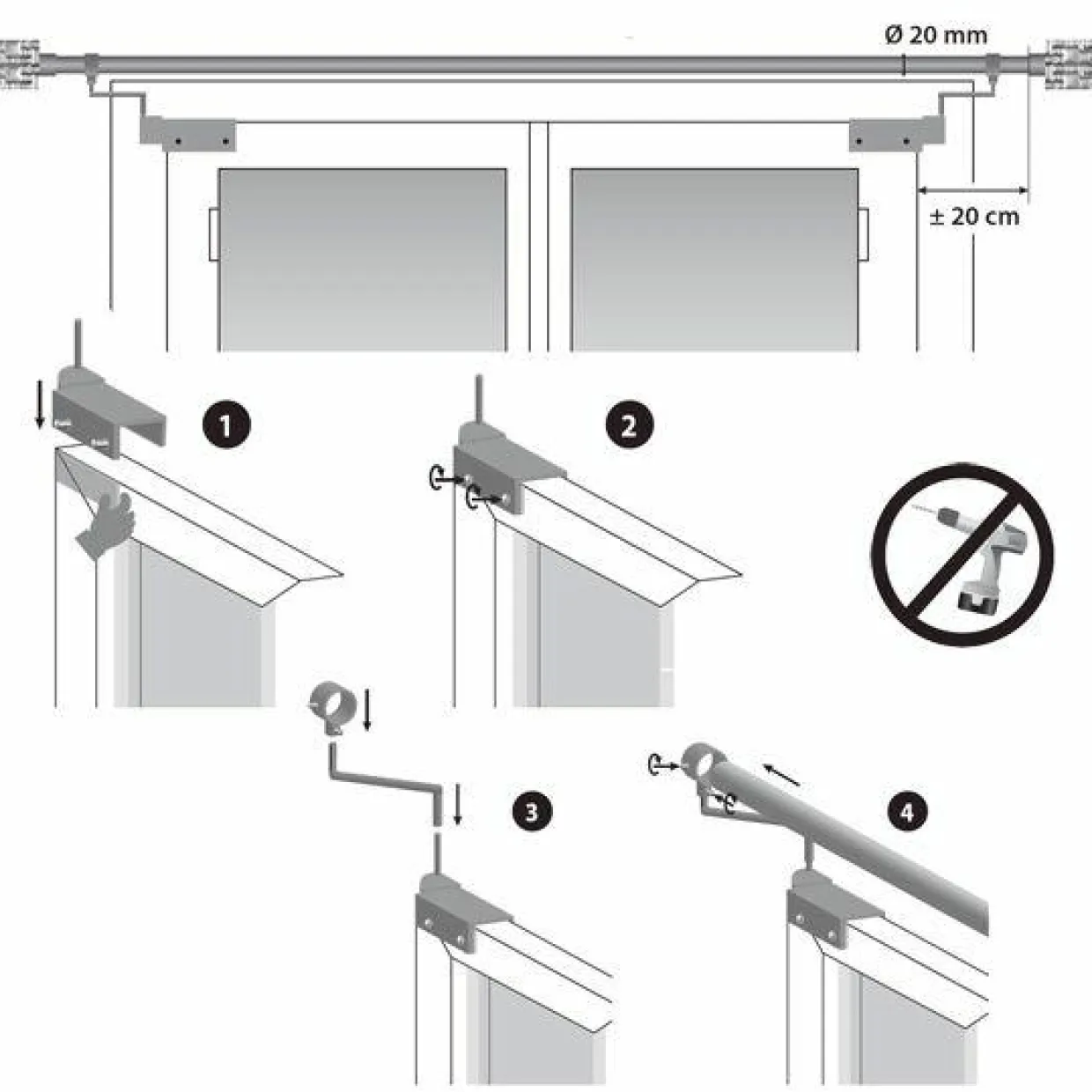Lot de 2 supports Fix'vit (L180 - D20 mm) Argent
