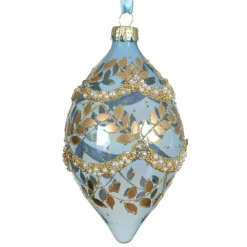Lot de 2 suspensions de Noël en verre (H14 cm) Feuillages d'hiver Bleu