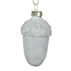 Lot de 6 suspensions de Noël en verre (H6 cm) Glands de chêne Blanc givré