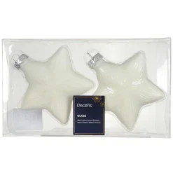 Lot de 2 suspensions de Noël en verre (H10 cm) Étoiles Céleste Blanc laine