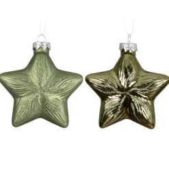 Lot de 2 suspensions de Noël en verre (H10 cm) Étoiles Céleste Vert romarin