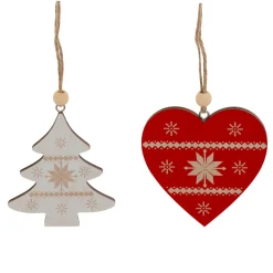 Lot de 2 suspensions en bois (H8 cm) Duo Savoyard Blanc et Rouge