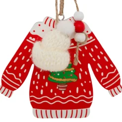 Lot de 2 suspensions en bois (H12 cm) Pull de Noël Rouge et blanc