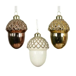 Lot de 12 suspensions en verre (H9 cm) Gland forestier Brun Café