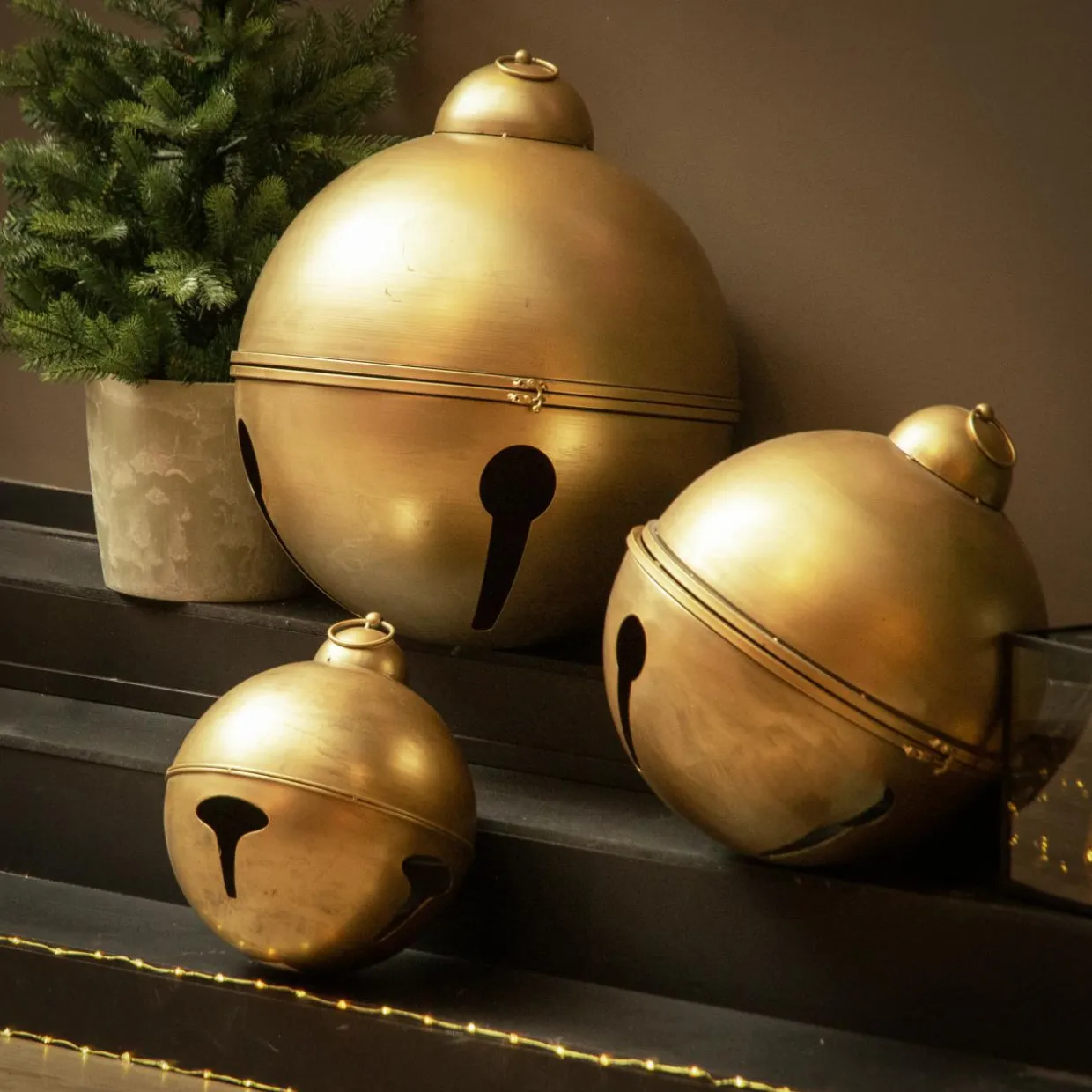 Lot de 3 Suspensions Géantes de Noël en métal (D52-42-31 cm) Grisons Or vieilli