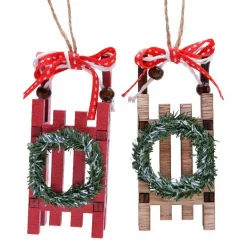 Lot de 2 suspensions (H10 cm) Luges Couronne d'hiver rouge