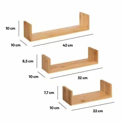 Lot de 3 étagères bambou (L22-32-42 cm) Fixy Naturel