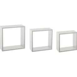 Lot de 3 étagères bois (H24-27-30 cm) Cube Blanc