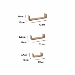 Lot de 3 étagères murales en bois (L22-32-42 cm) Bord Naturel