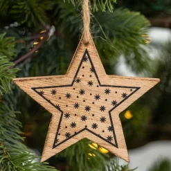 Lot de 3 étoiles et sapins à suspendre (H12 cm) Bois Naturel