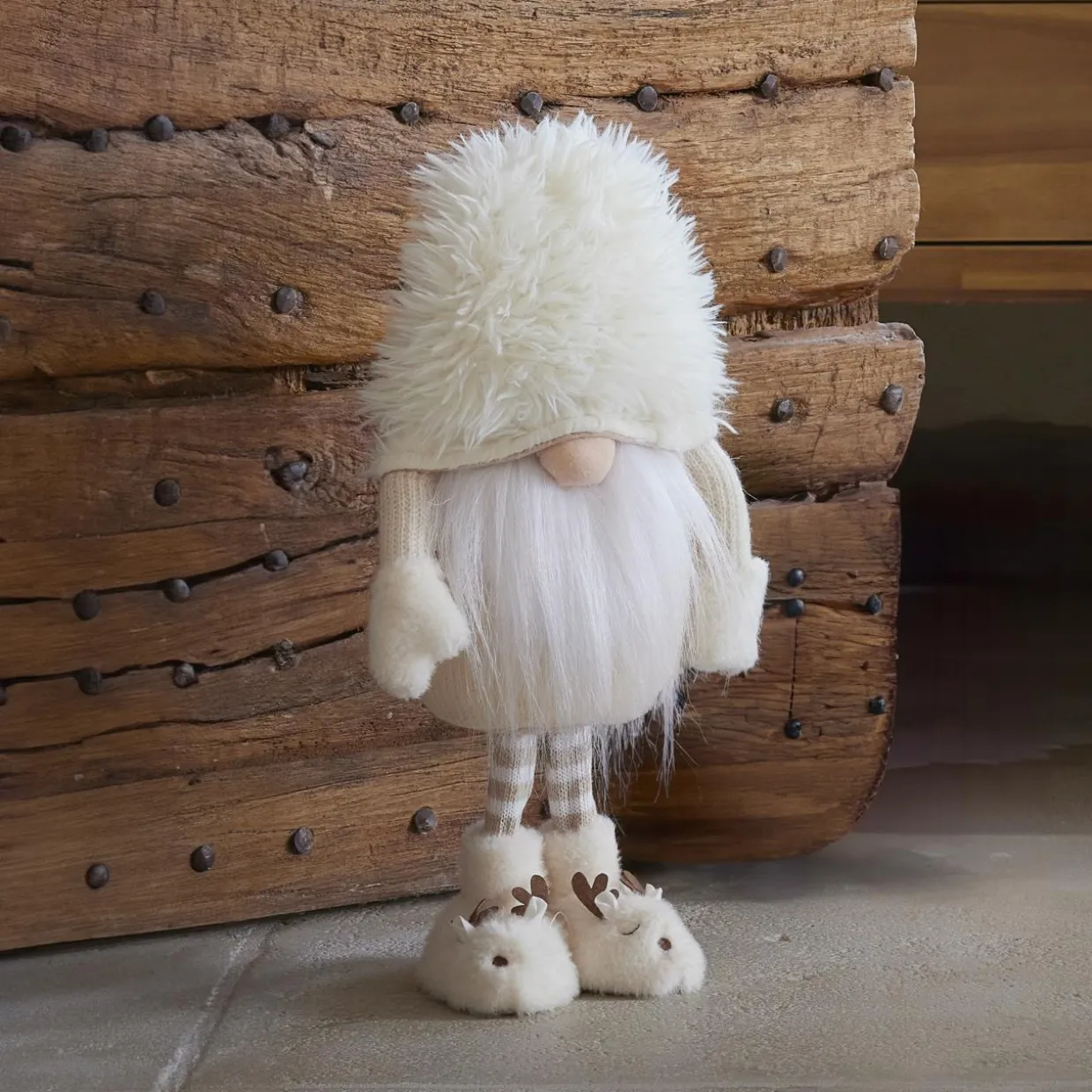 Lutin de Noël debout (H60 cm) Gaston mignon Blanc crème