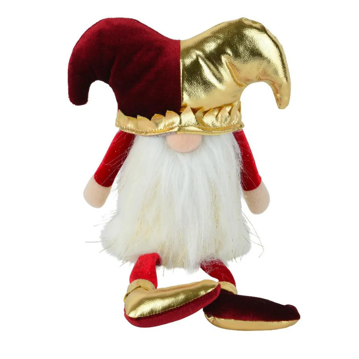 Lutin de Noël jambes souples (H39 cm) Arlequin Bordeaux et doré