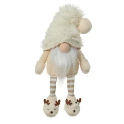 Lutin de Noël jambes souples (H48 cm) Gaston mignon Blanc crème