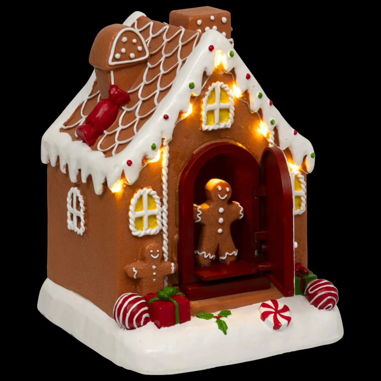 Maisonnette lumineuse, musicale et animée à piles (H16 cm) Joyeux Pain d'épices