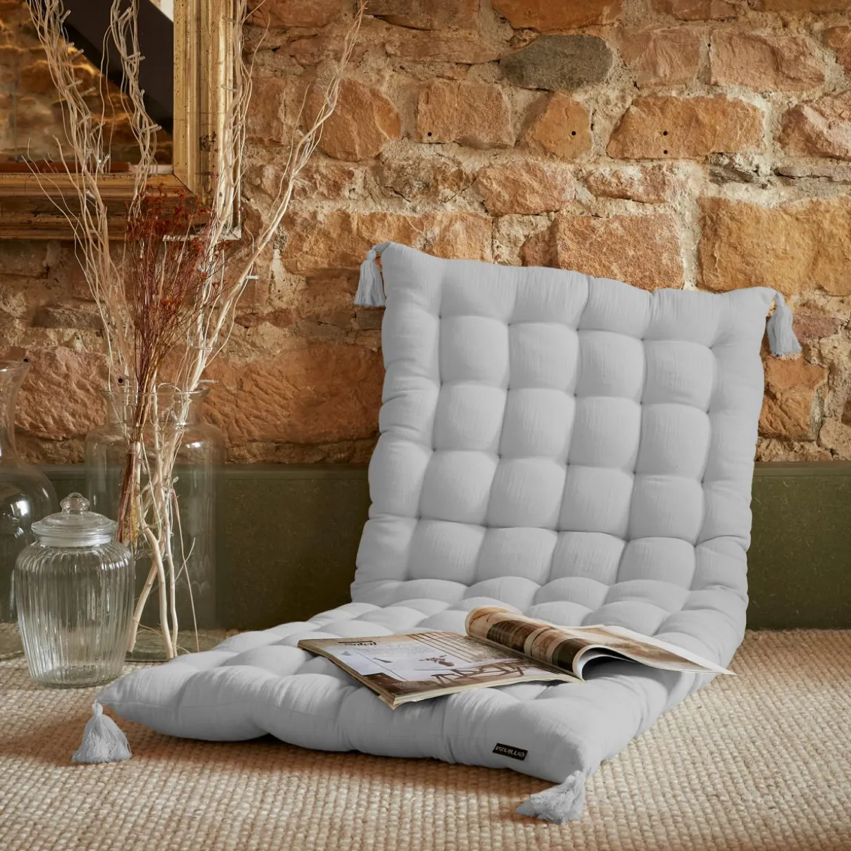Matelas de sol gaze de coton (60 x 120 cm) Gaïa Gris nuage