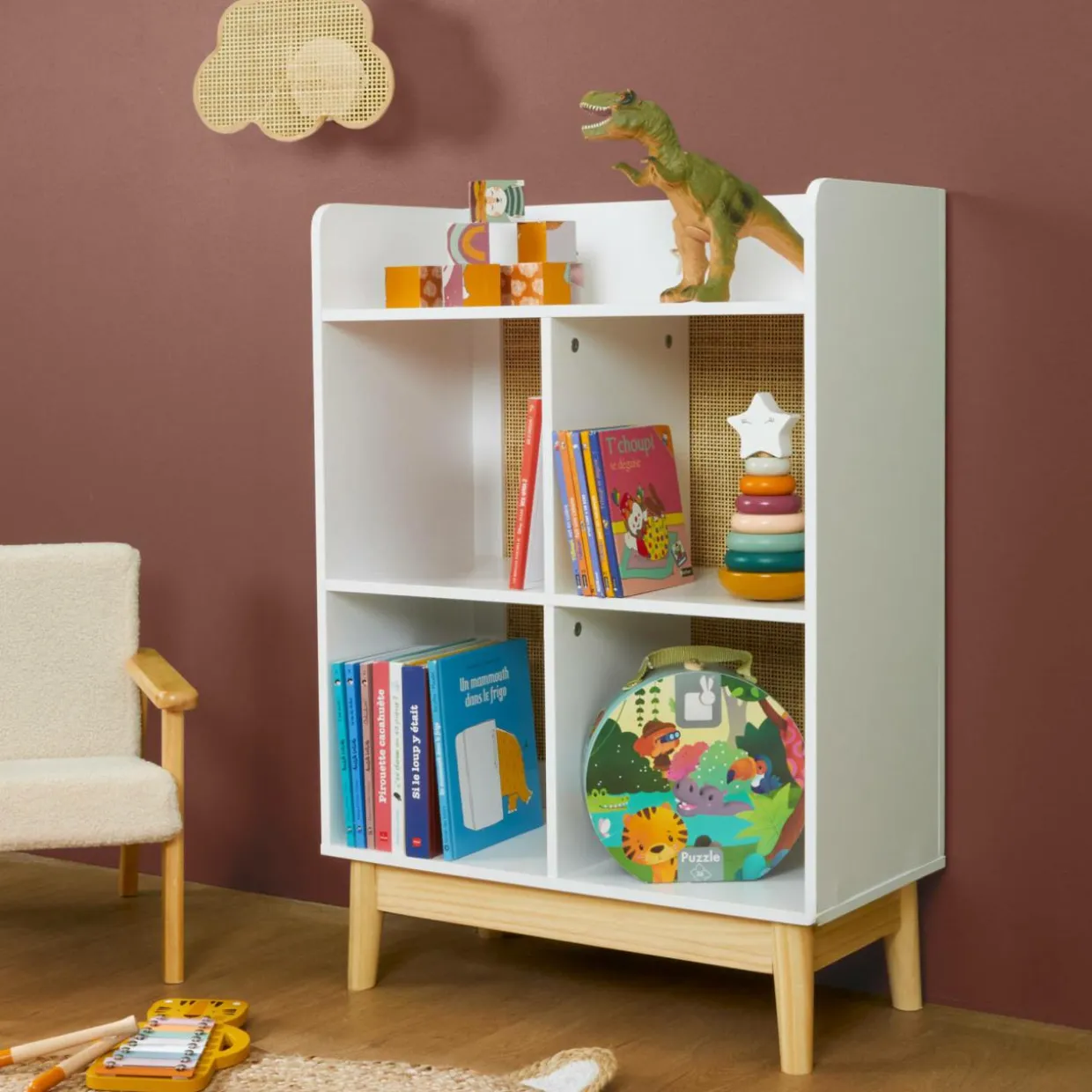 Meuble de rangement enfant bois 4 niches (H86 cm) Stars Blanc