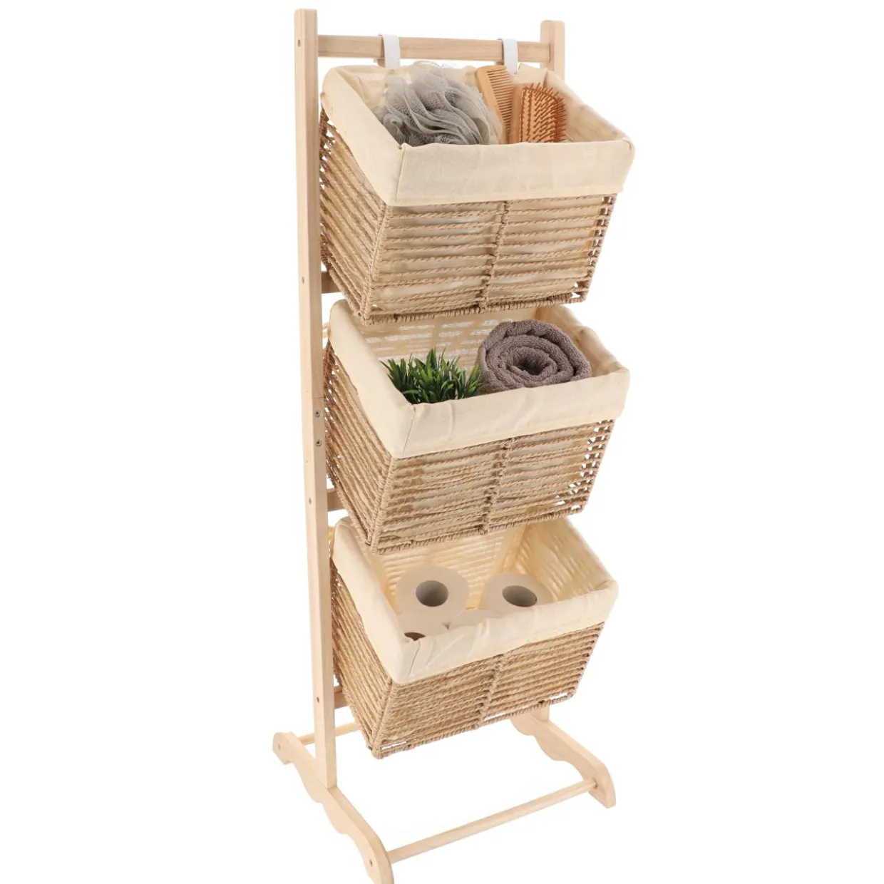 Meuble de rangement 3 paniers inclinés (H102 cm) Paulownia Beige