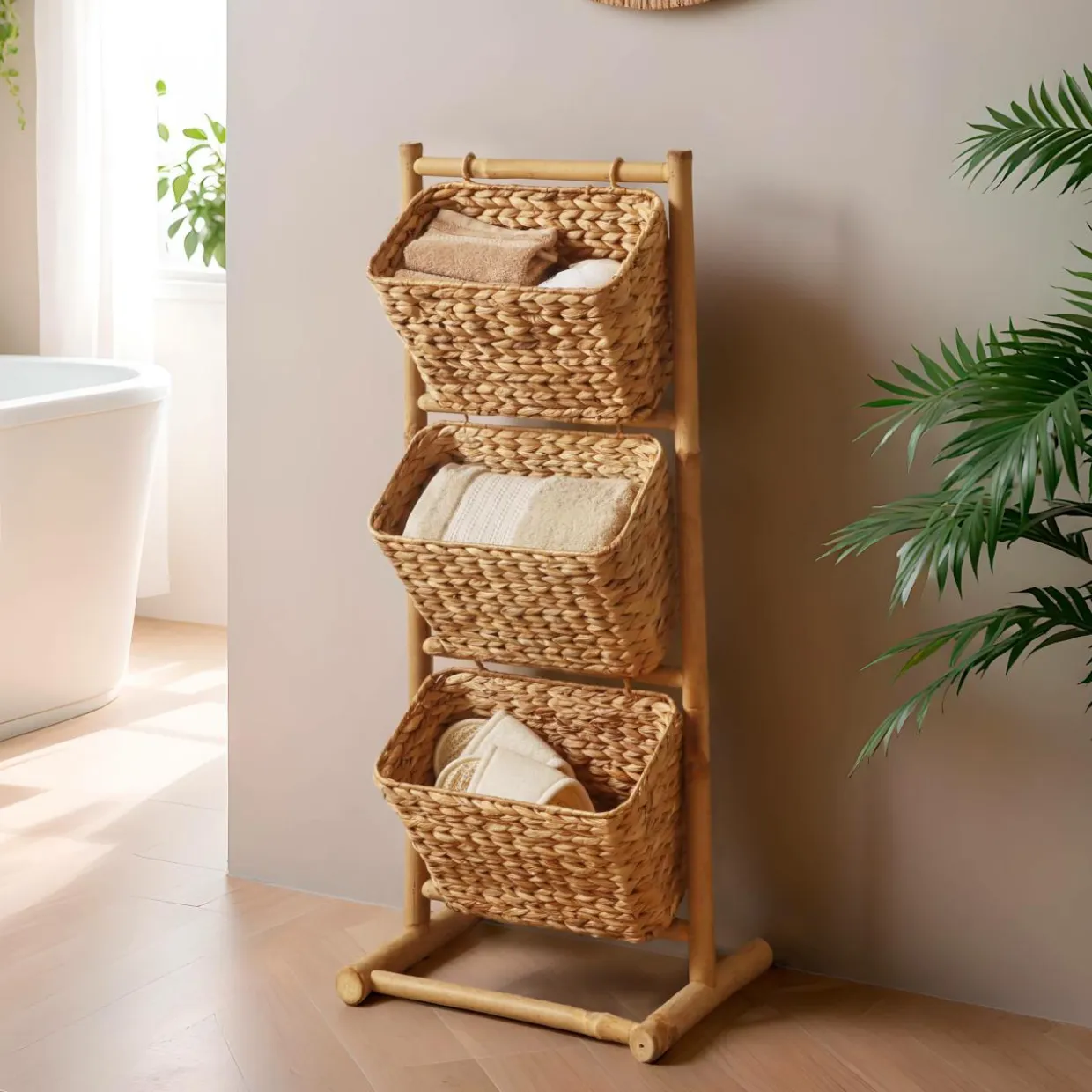 Meuble incliné 3 paniers bambou et jacinthe d'eau (40 x H92 cm) Hanoï