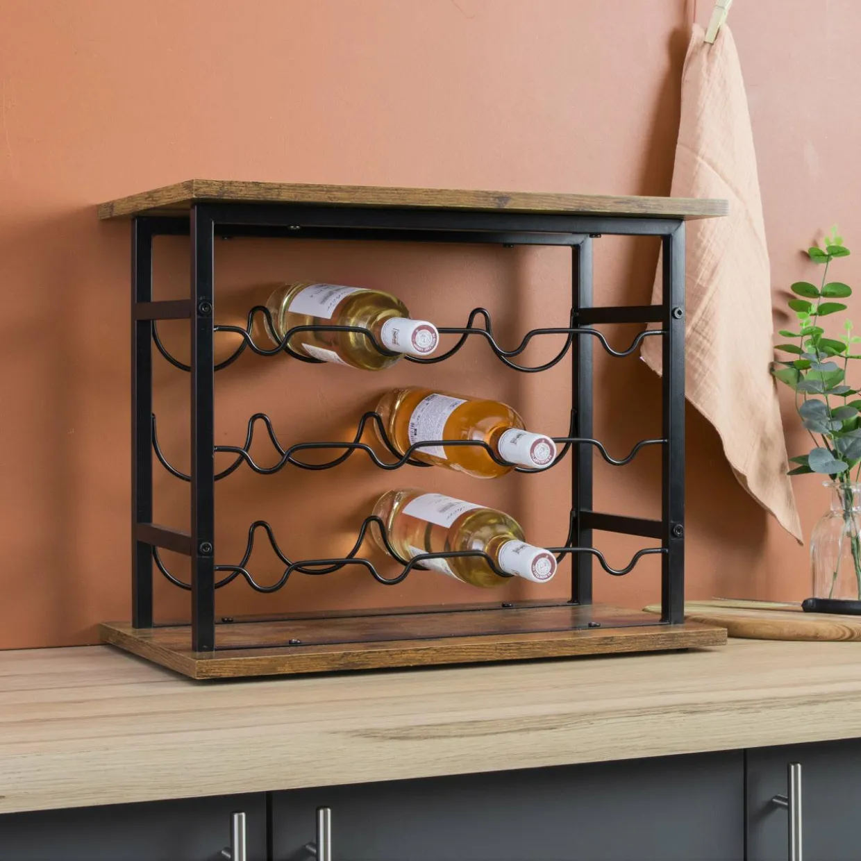 Meuble range-bouteilles industriel 12 emplacements (H40 cm) Auguste Noir