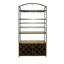 Meuble range-bouteilles industriel 32 emplacements et porte-verres (H180 cm) Marceau Marron